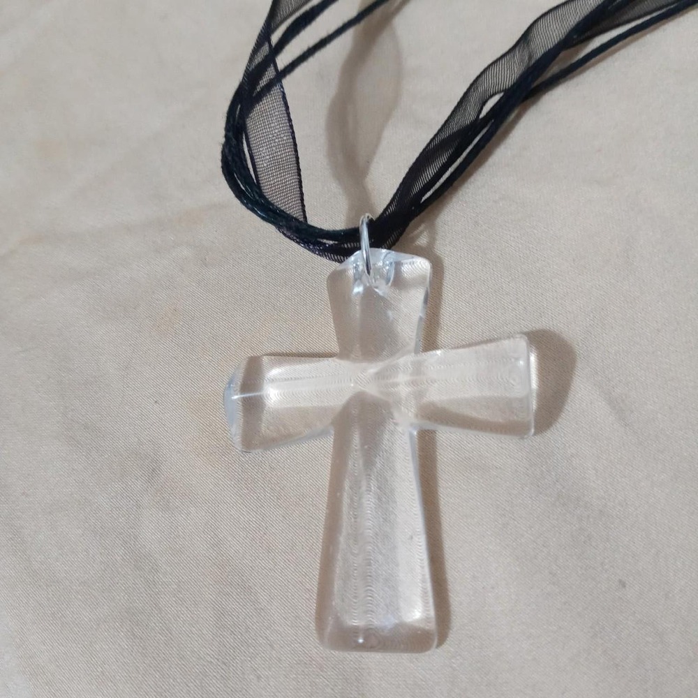 Crystal natural stone clear transparent Cross Necklace